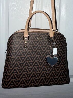 Aldo Brown Patterned Dome Satchel with Tan Handles